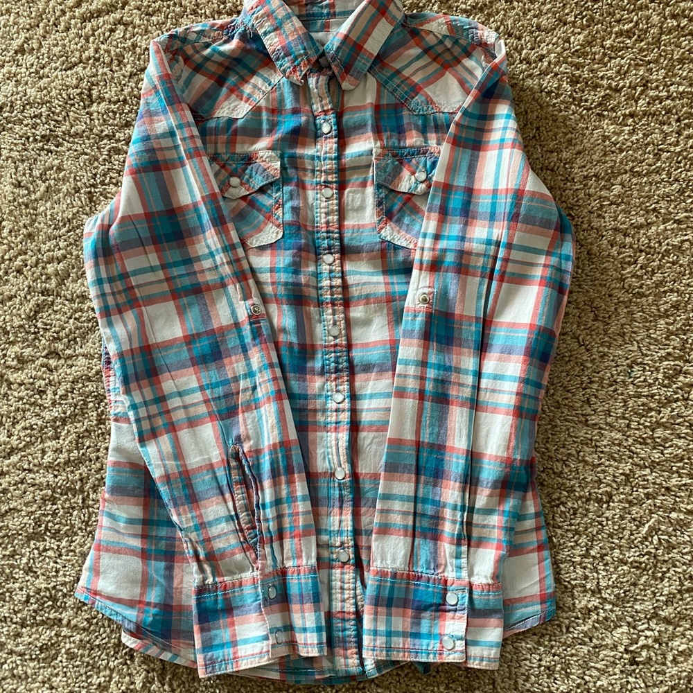 Girls Plaid Button Up